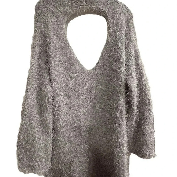 Pol Women's Fuzzy Knit Open Back Cardigan Sweater Gray Size M - Picture 11 of 16